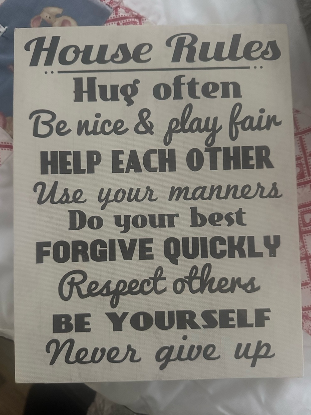 House Rules Wall canvas - Cream with Black Text